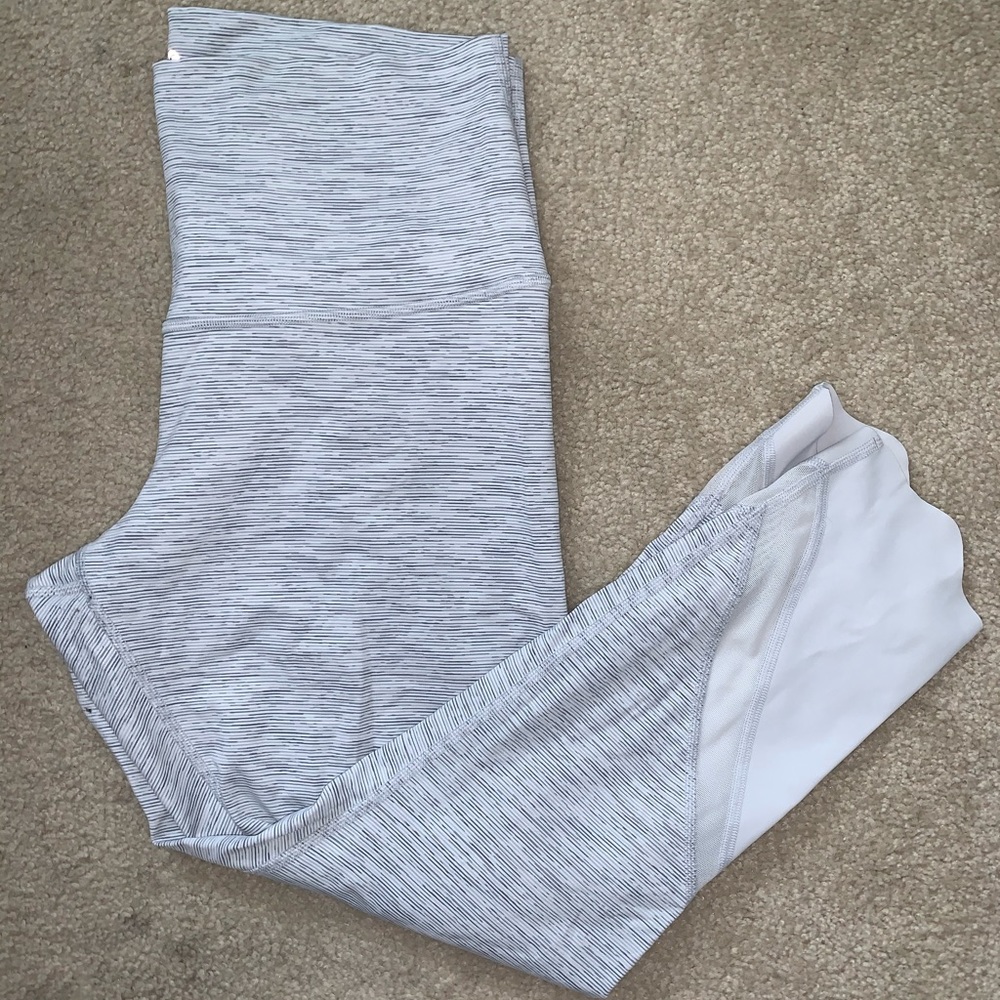 Grey and White Striped Lululemon Leggings